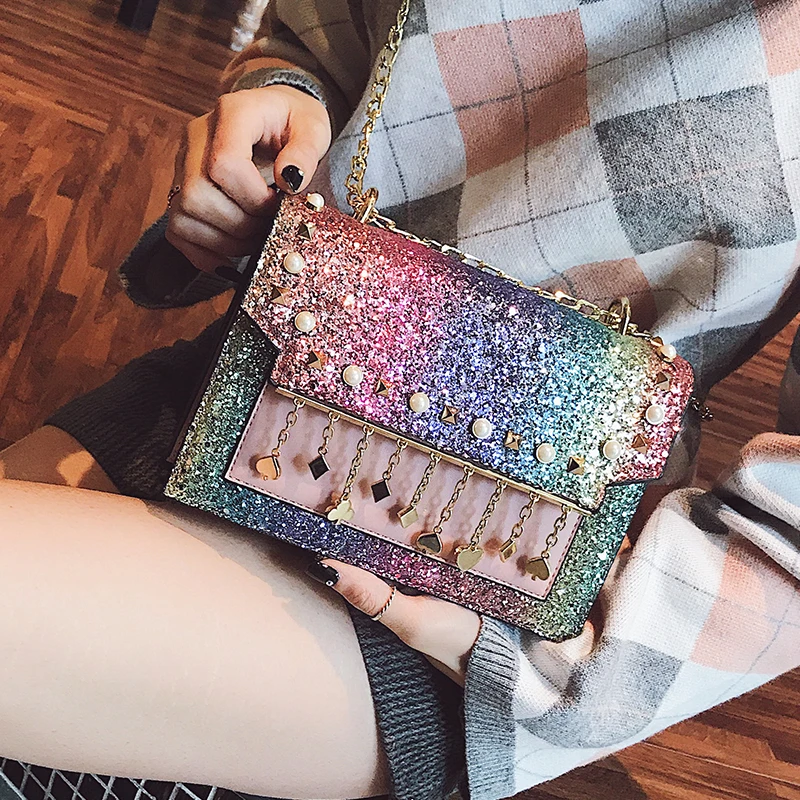 Модные женские кошельки и сумочки с блестками градиентных цветов металлическими