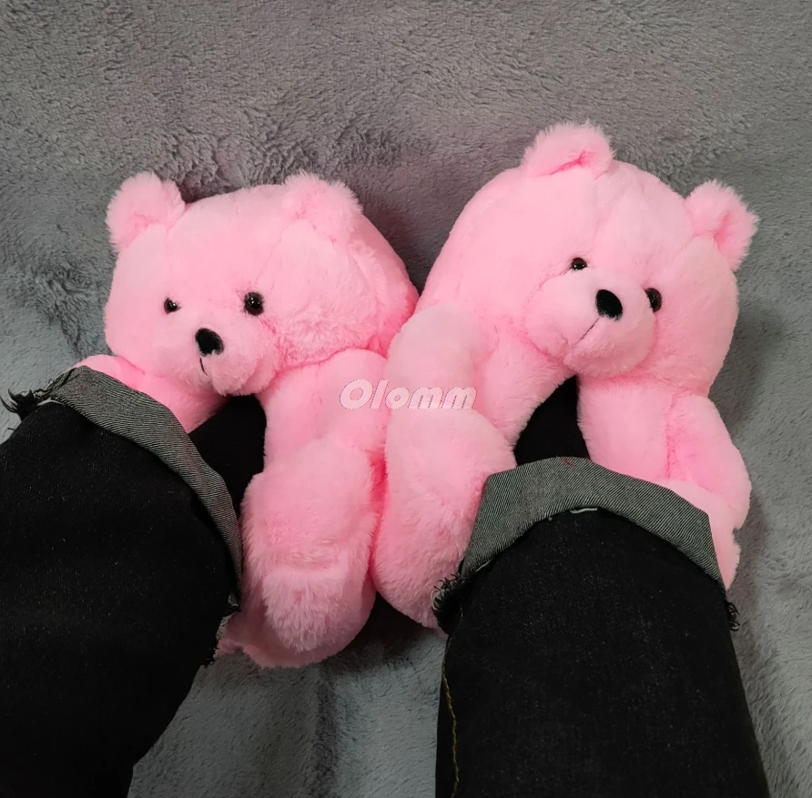 

Women Home Indoor Soft anti-slip Faux Fur Cute Slippers Winter Warm Shoes Cartoon Plush Teddy Bear Slippers