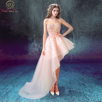 prom dress 2022 short long pink lace applique bead sweetheart strapless sweep train sweet girl party formal evening gown stock