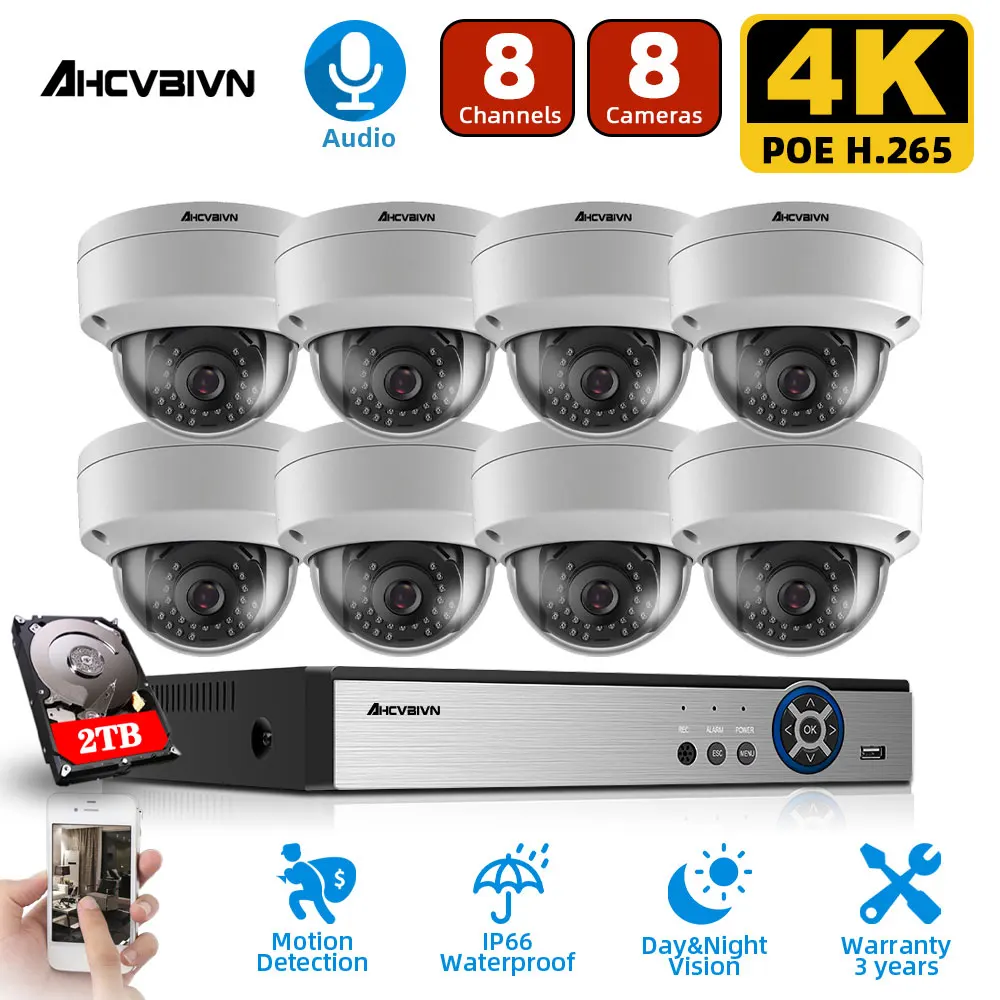 

Камера видеонаблюдения H.265, 8 каналов, 4K, 8 МП