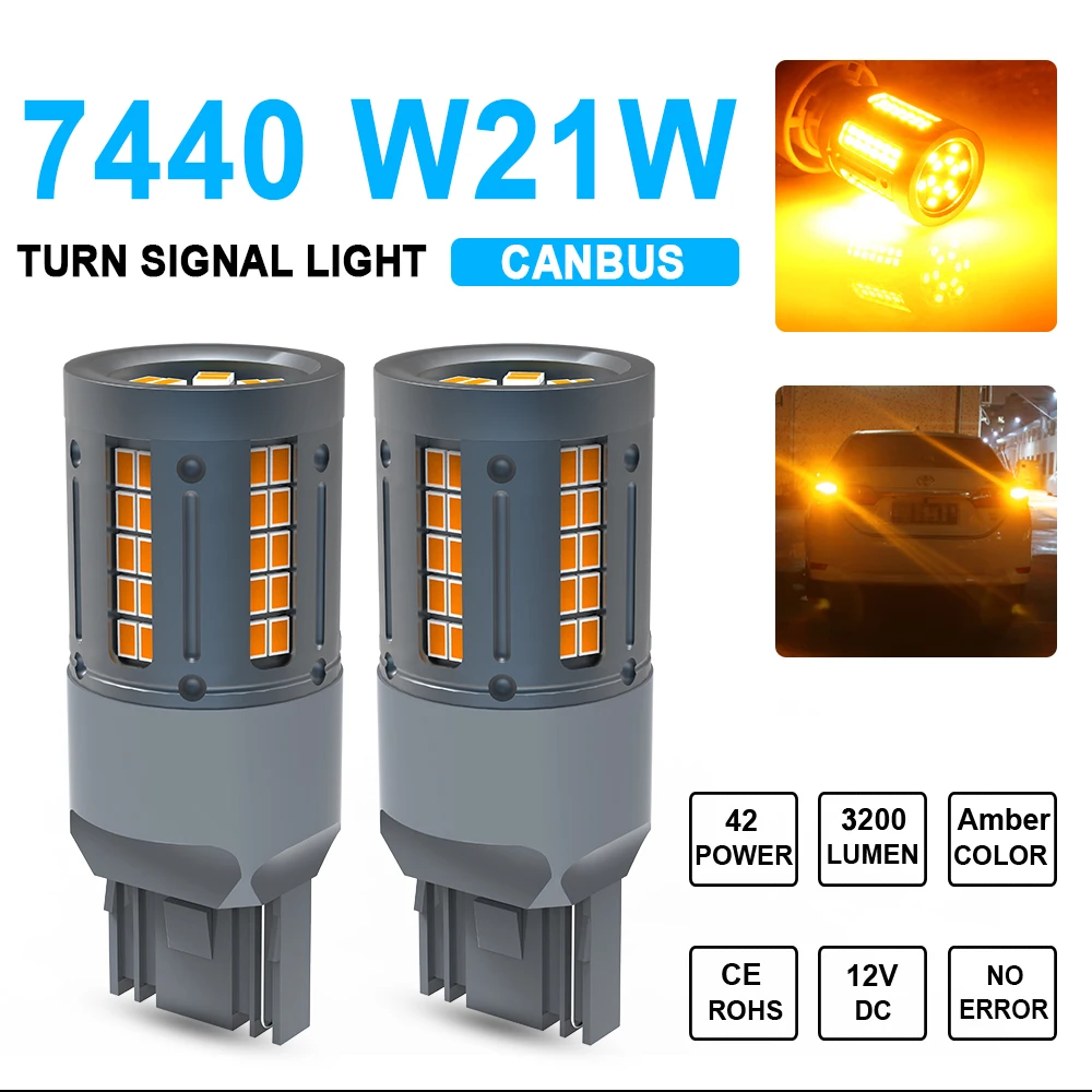 2x  T20 7440 w21w wy21w 7440NA Turn signal LED bulb Canbus No Hyper Flash for VW TCROSS C11 Touareg 7L 7P Touran 1T1 1T2 1T3 5T1