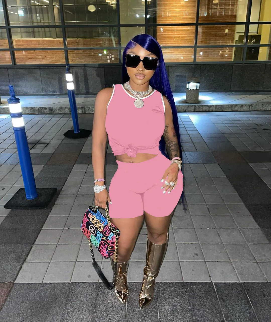 

Two Piece Set Tracksuit Women Sporty Round Neck Tank Shorts Sweat Suits Shorts 2 Piece Outfits Matching Sets Sportswear Gym Sets