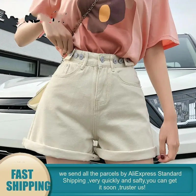 Винтажные женские джинсовые шорты с высокой талией синие широкие классические