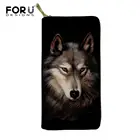 FORUDESIGNS, кожаные кошельки с принтом волка для женщин, длинный женский клатч, сумочка, кошелек на молнии, женские держатели для кредитных карт