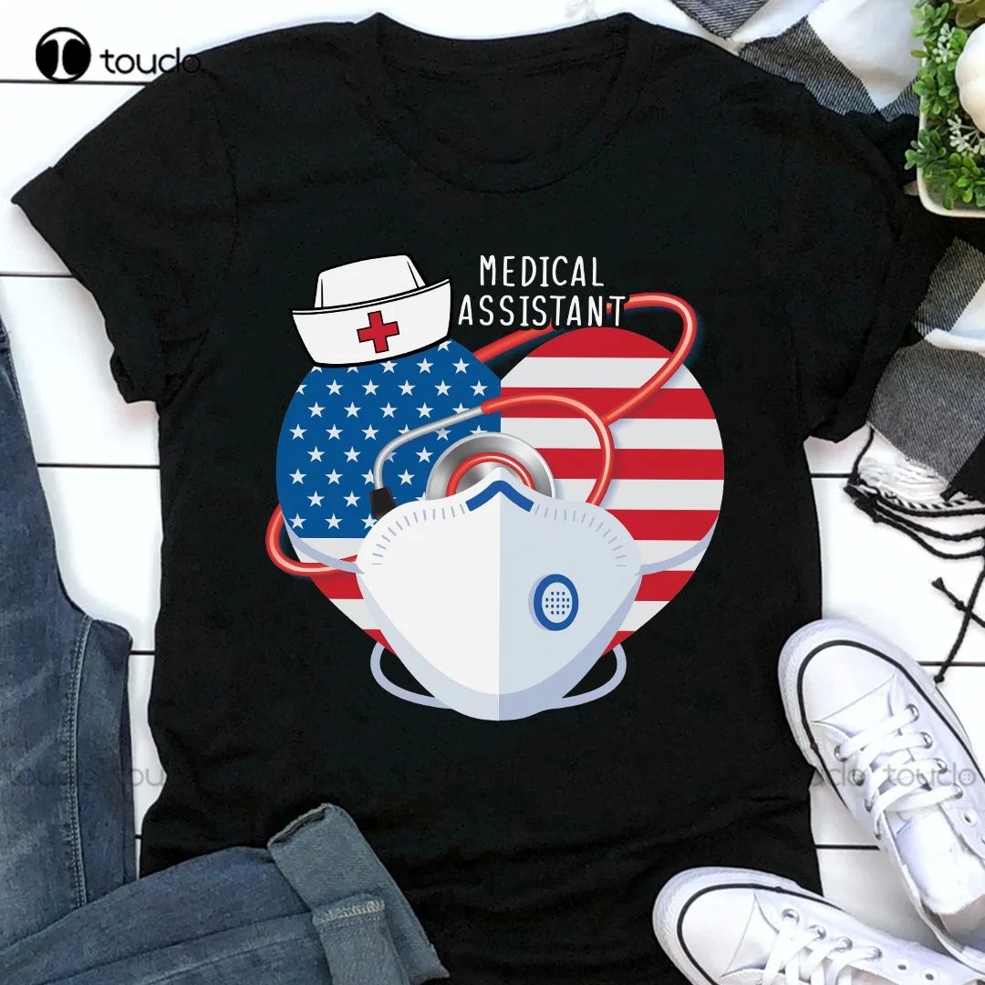 

American Flag Heart Medical Assistant Nurse Gift T-Shirt Unisex Women Men Tee Shirt