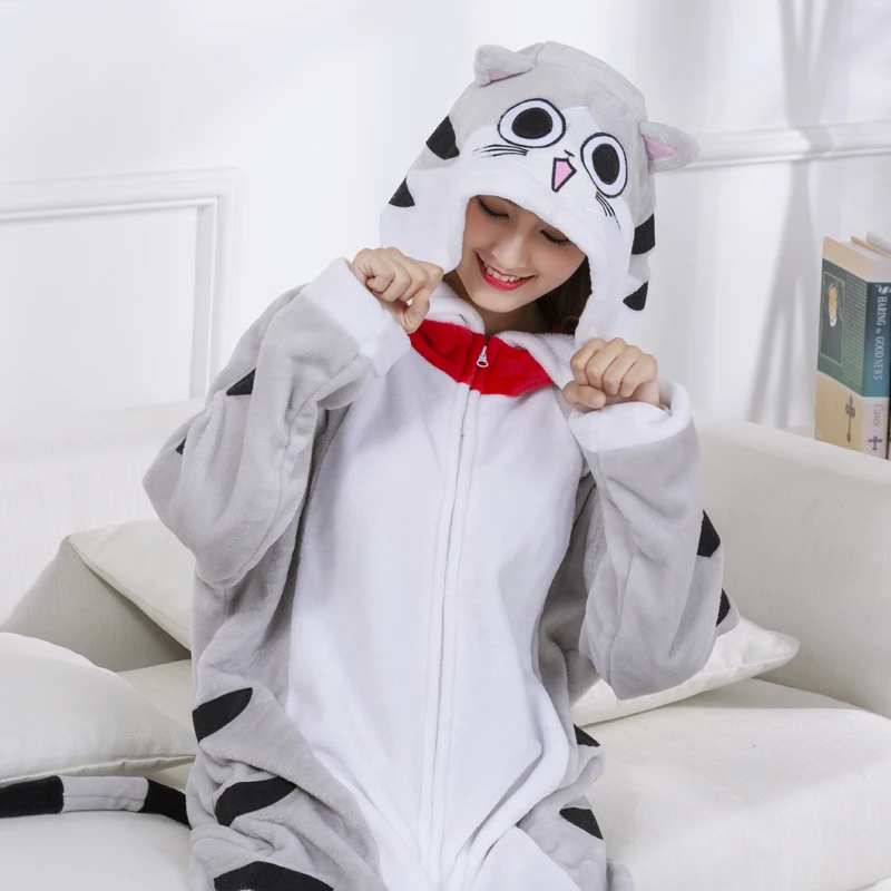 кигуруми Забавные пижамы для взрослых с изображением котов и сыра двойные молнии