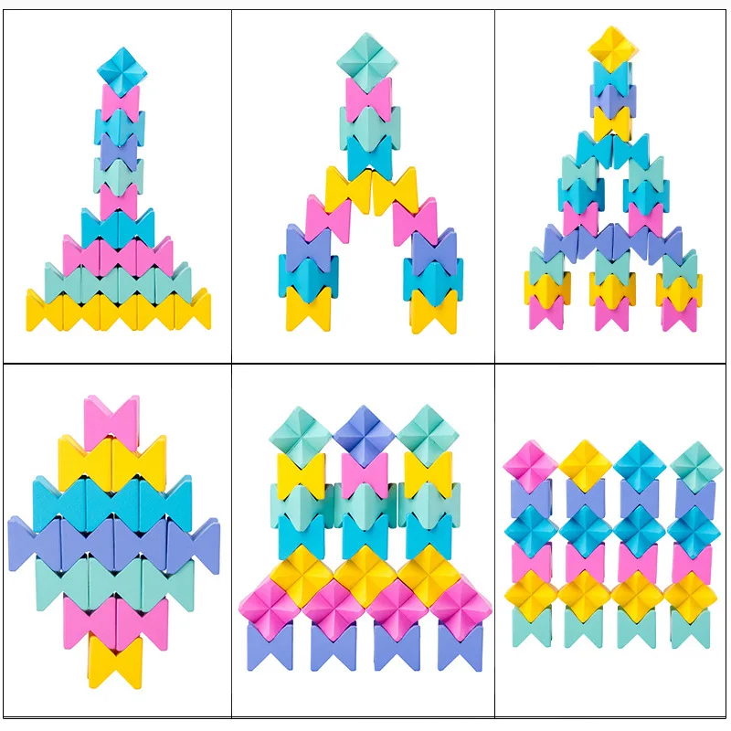 

25Pcs Wood Creative Blocks Macaron Variety Stacking Building Blocks with Wooden Tray Toys for Toddler 2-4 Years Non Toxic Paint