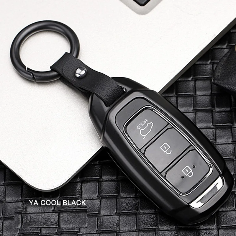 black Чехол для ключей автомобиля из углеродного волокна для hyundai i30 Ix35 KONA Encino Solaris Azera Grandeur Ig Accent Santa Fe Palisade - Название цвета: black