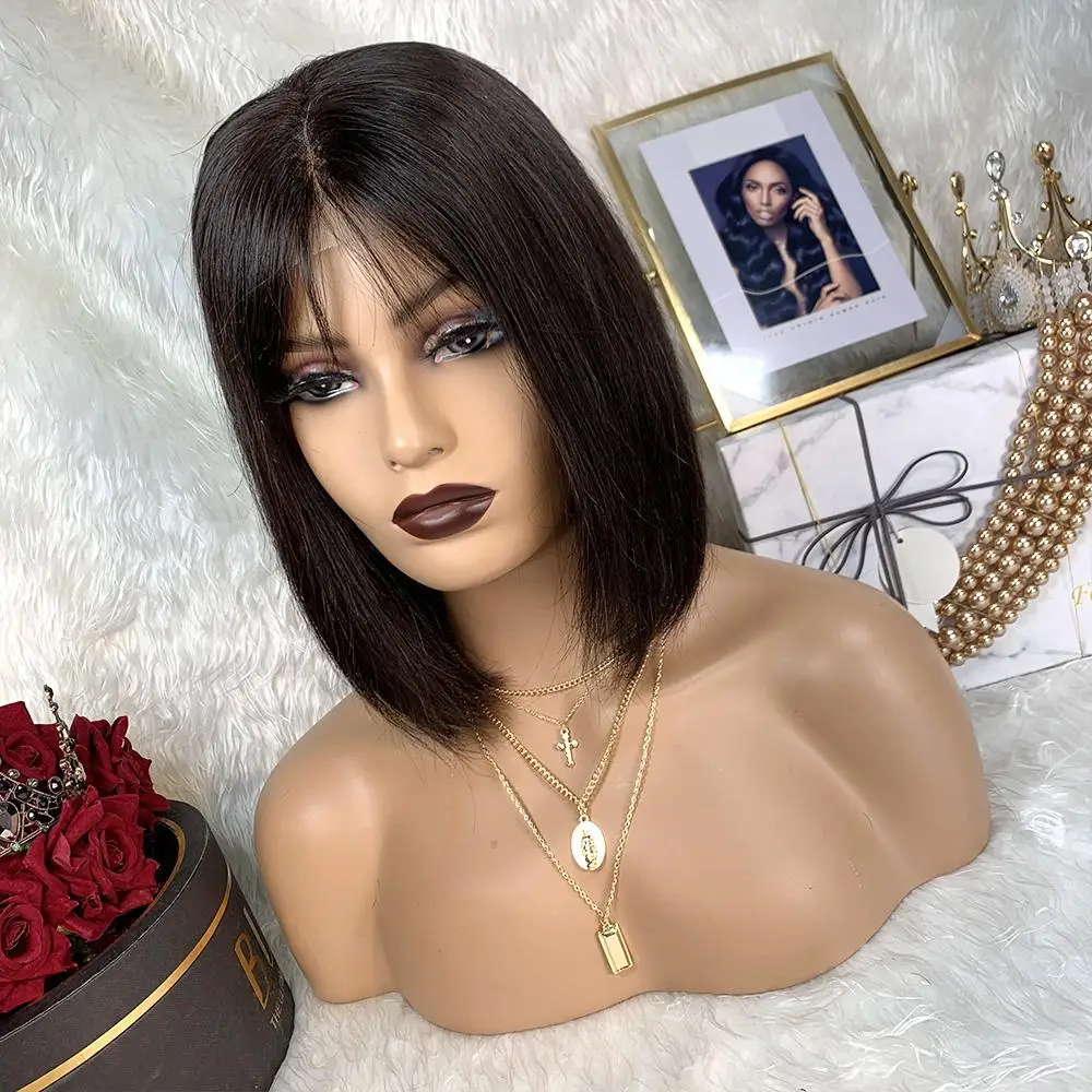 Fechamento do Laço Curto em Linha Peruca do Cabelo Peruca do Laço em Linha Peruca do Fechamento do Laço do Cabelo Reta Humano Brzilian Cabelo Natural Peruca do 4×4 Bob