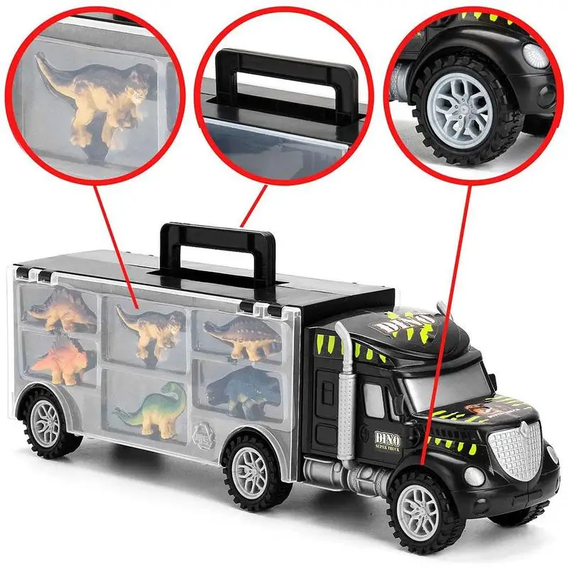 

6Pcs Dinosaurs Transport Car Small Tractor Carrier Truck Toy With Animals Dinosaur World Diecast Cars Model Toys Kid Gifts