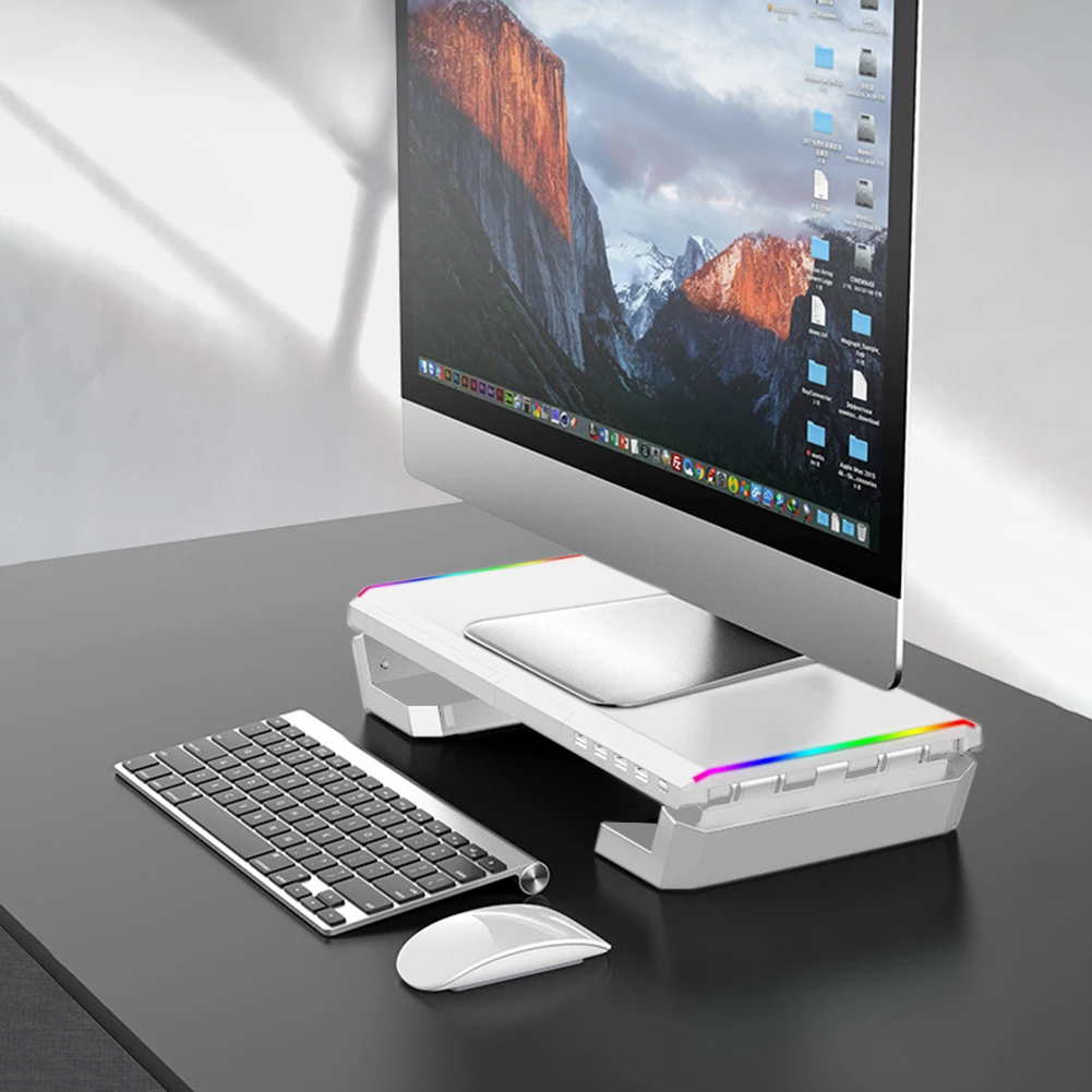 

Подставка для монитора настольная многофункциональная с RGB-подсветкой, 4 порта USB 2,0