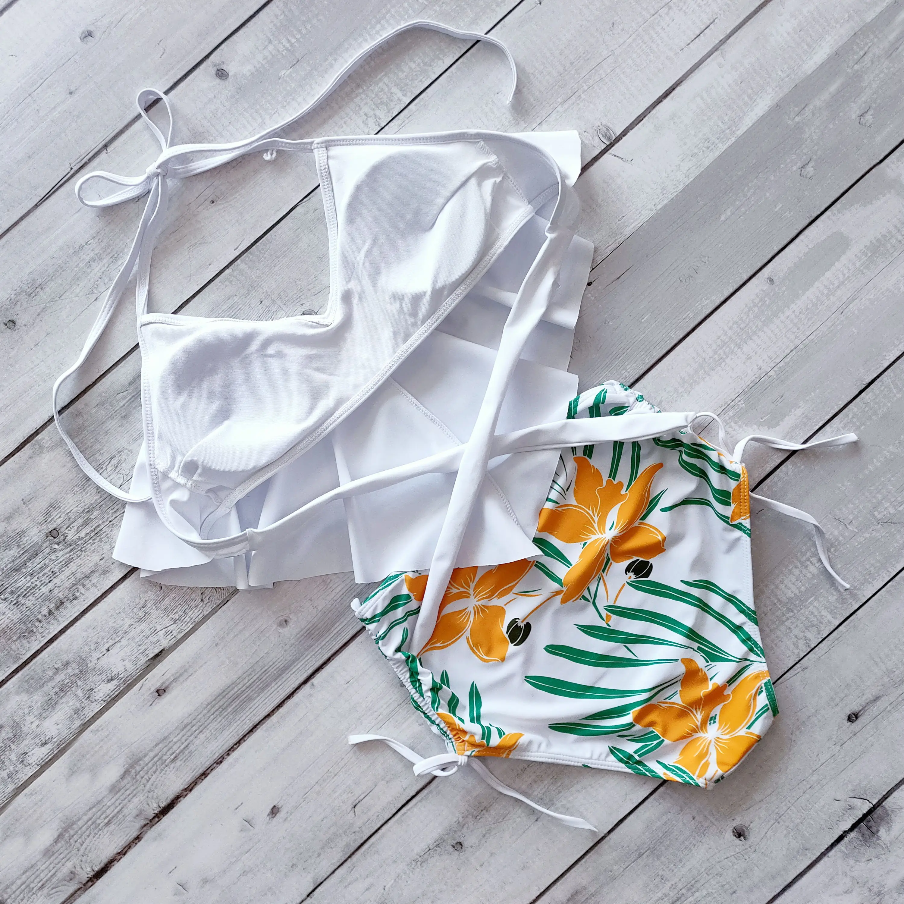 Женский комплект бикини с высокой талией винтажный купальный костюм цветочным