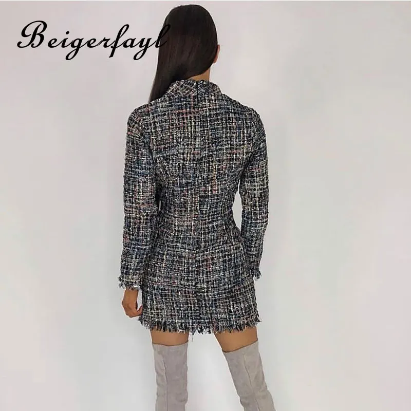 Beigerfayl 2019 осенне-зимнее Новое Женское платье с длинным рукавом приталенное