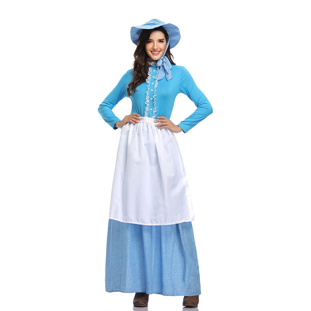 Костюм Мисс пионер голубое платье с фартуком Colonial Prairie Maid нарядное костюмы на