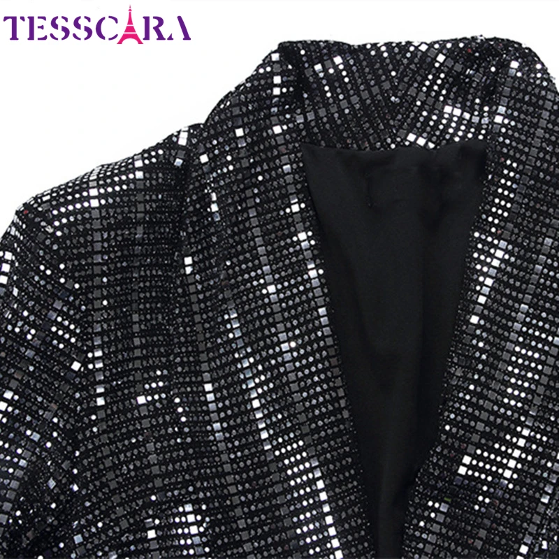 Женский блейзер с блестками TESSCARA элегантный базовый пиджак длинная верхняя