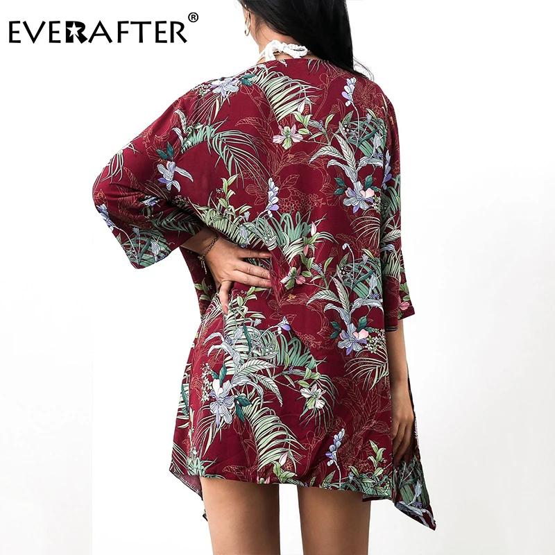 

EVERAFTER Beach Cover Up Vintage Chiffon Blouse Women Floral Print Loose Tops Summer Casual Holiday Blouses Blusas Feminina 2020