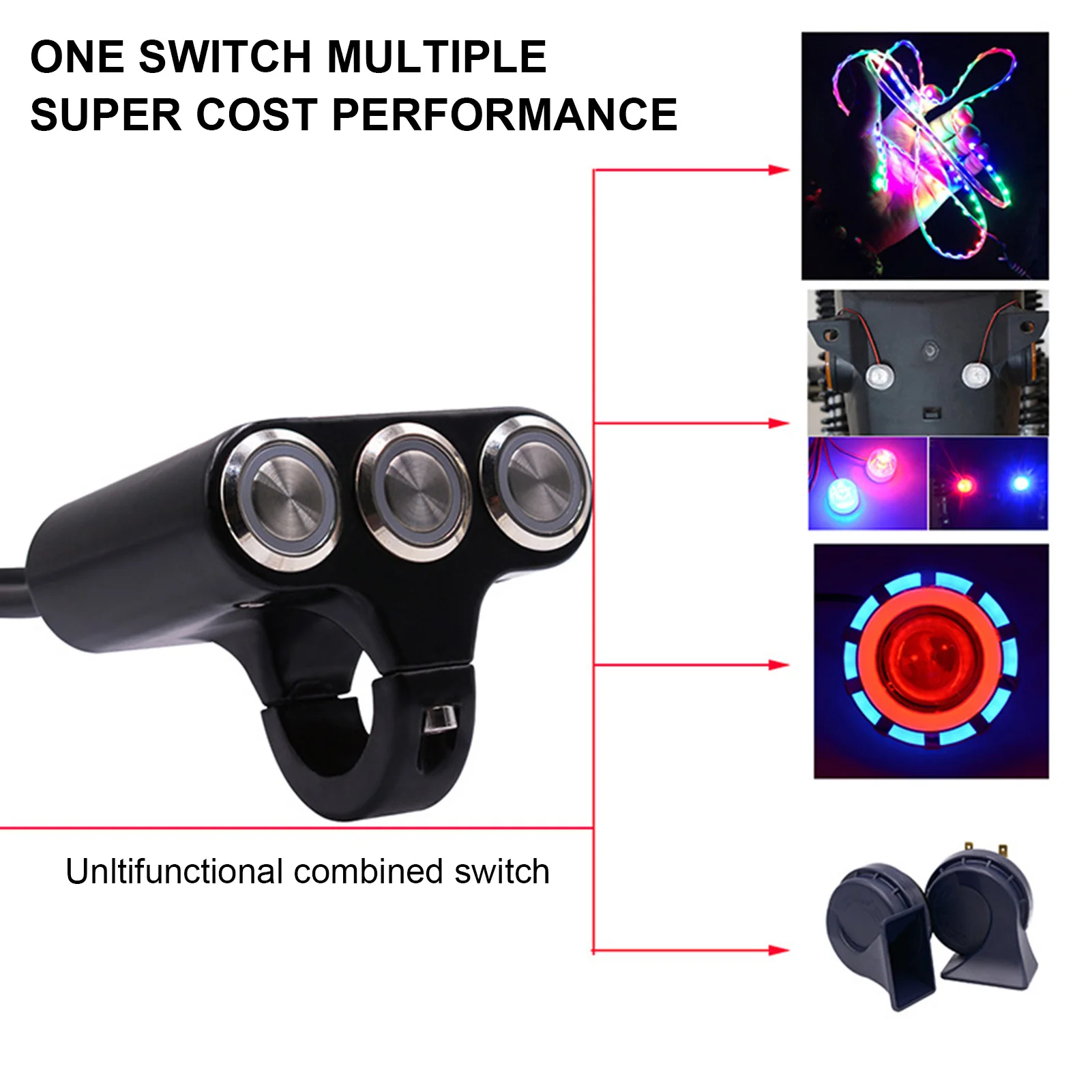 

Motorcycle 3 Buttons Handlebar Headlight Brake Fog Light Switch with Indicator