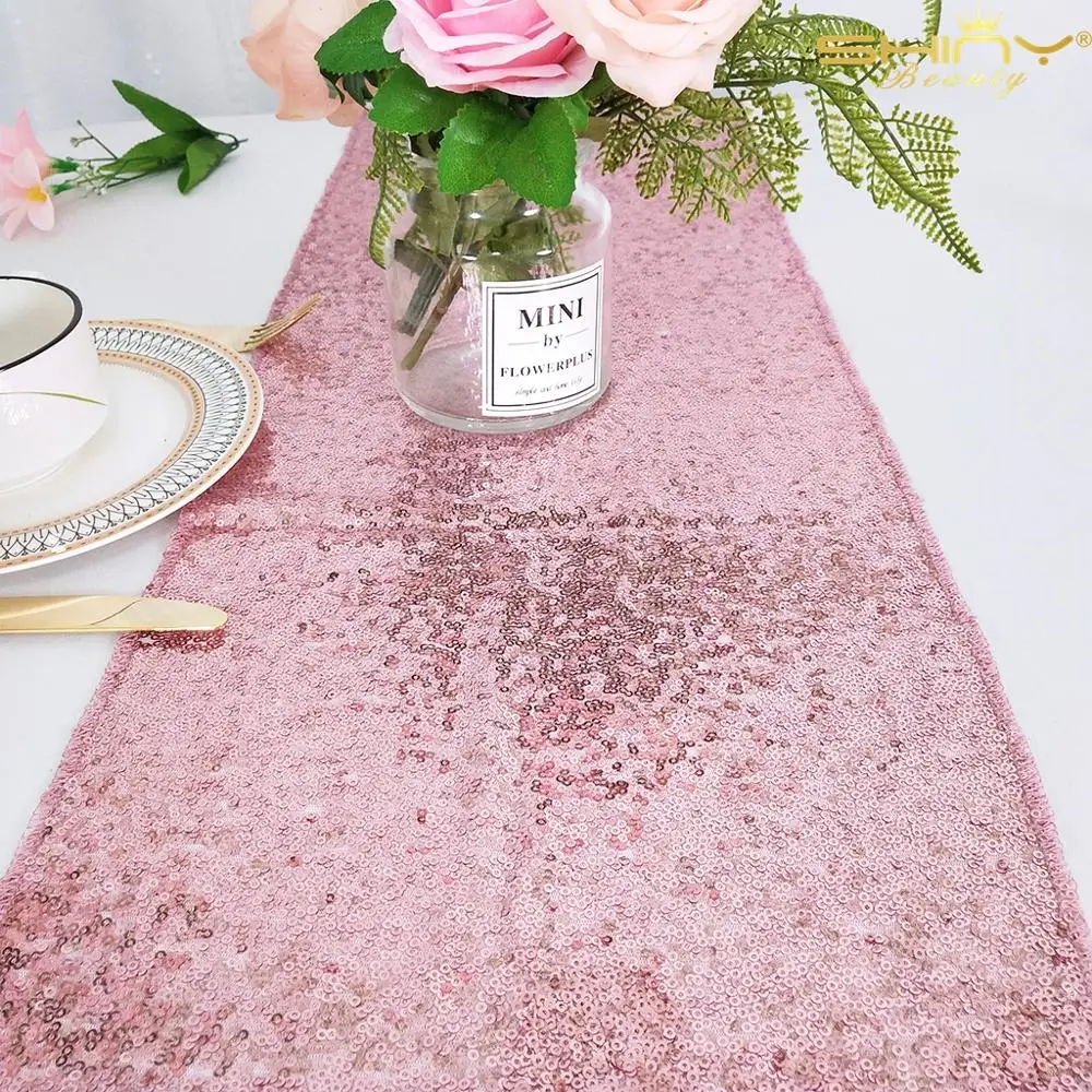 ShinyBeauty 12x96 дюймов Розовая Золотая блестящая настольная дорожка для праздника