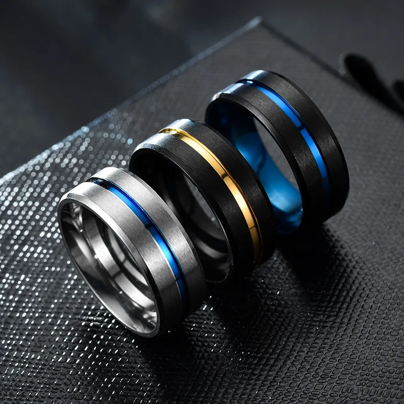 Мужское кольцо для гравировки на заказ из нержавеющей стали с черной и синей