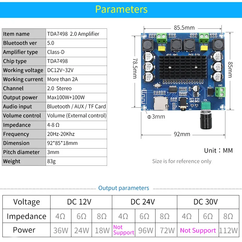 Плата аудио усилителя мощности UNISIAN TDA7498 Bluetooth 5 0 2x100 Вт стерео цифровой 2 каналов Amp