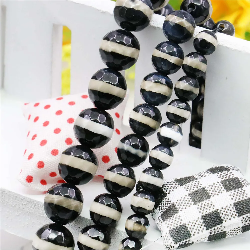 Бусины Из Натурального оникса для женщин и девушек Круглые граненые черные белые