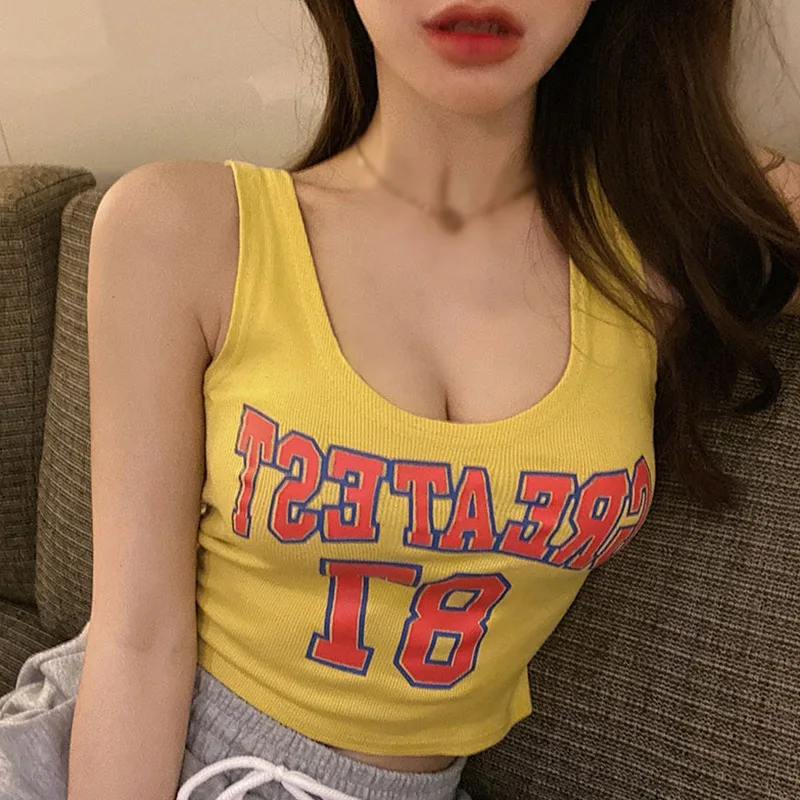 

Jlong Women's Letter U-Neck Slim Casual Sports Sleeveless Sexy Vest Top