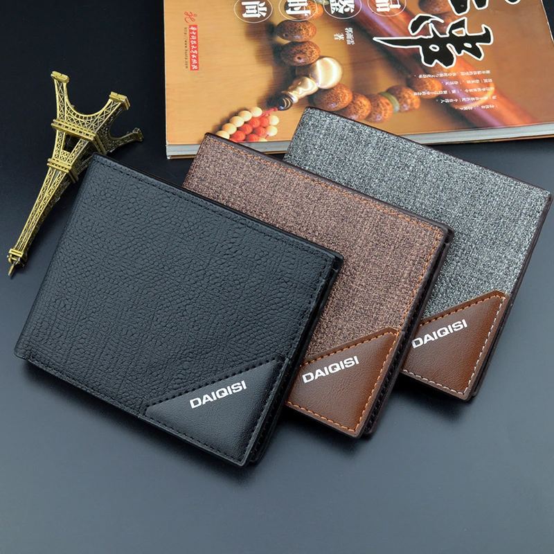 

New Men's Wallet Short Cross Section Youth Tri-fold Wallet Stitching Business Multi-card Zipper Coin Purse Wallet Passport Cover
