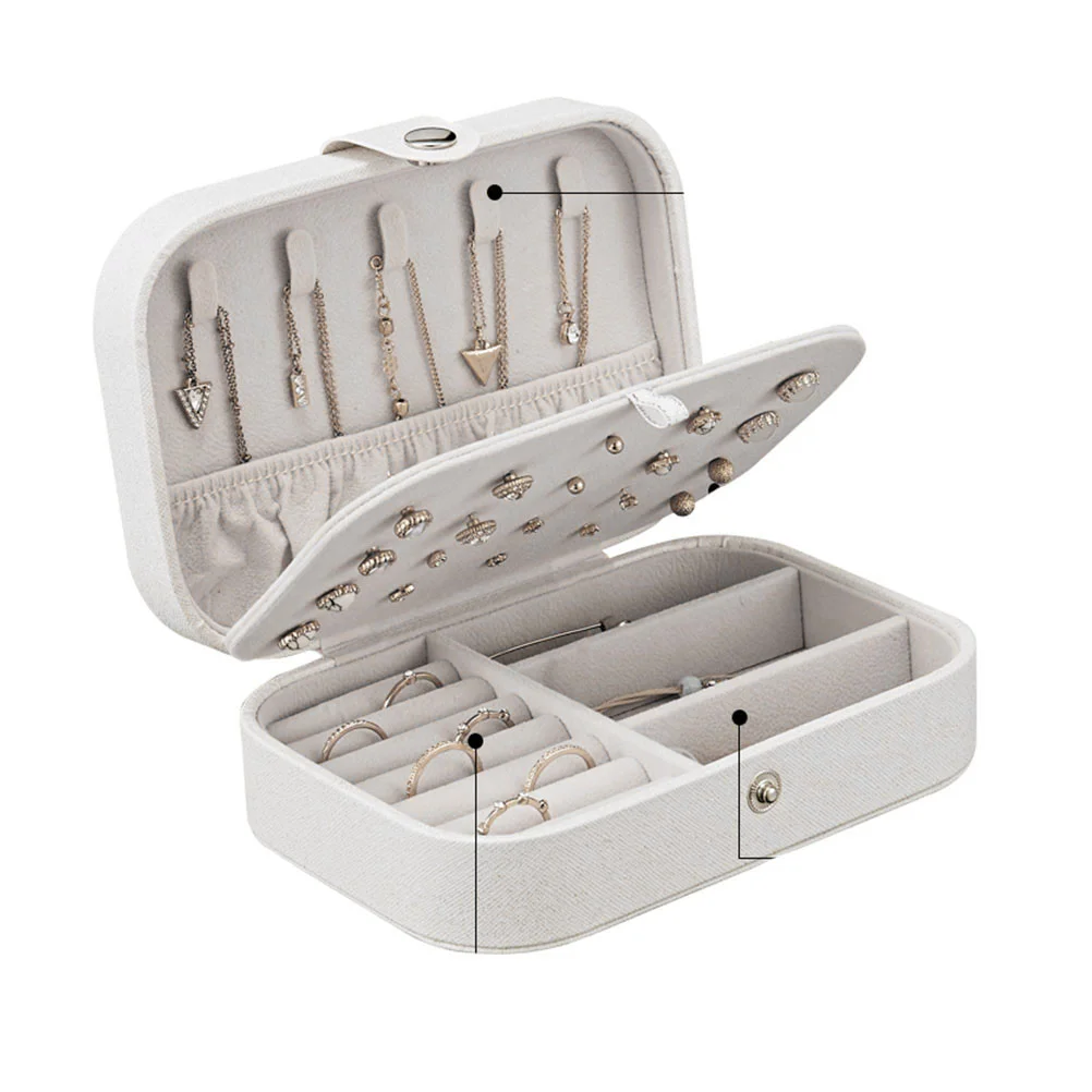 

Portable Simple Storage Box Multifunctional Two Layers Container For Travel Small PU Leather Jewelry Case (White)