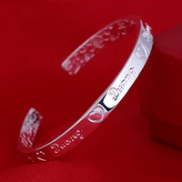 pure s990 sterling silver bangles bracelet for women open adjustable retro bracelet wedding birthday fine jewelry gift