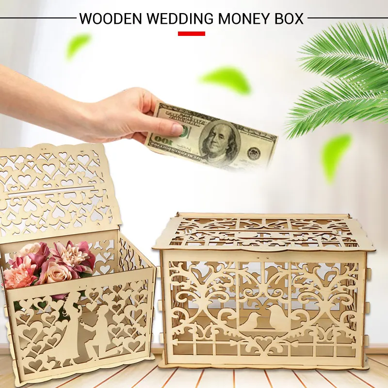 

with Lock Wedding Money Box Ornament Creative Gift Celebration Wooden Elegant Wedding Card Box DIY Home Decoration Party