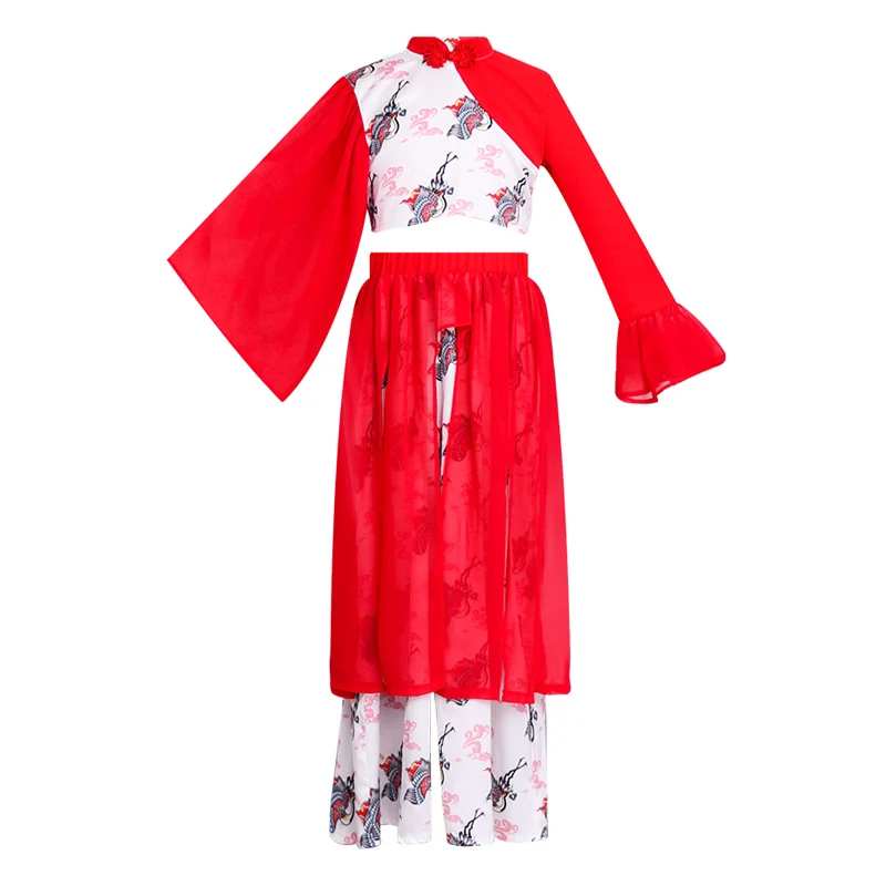 

2021 Dance Costumes For Girls Chinese Style Jazz Red Dresses Kids Model Catwalk Show Autumn Suit Street Dance Hip Hop Wear