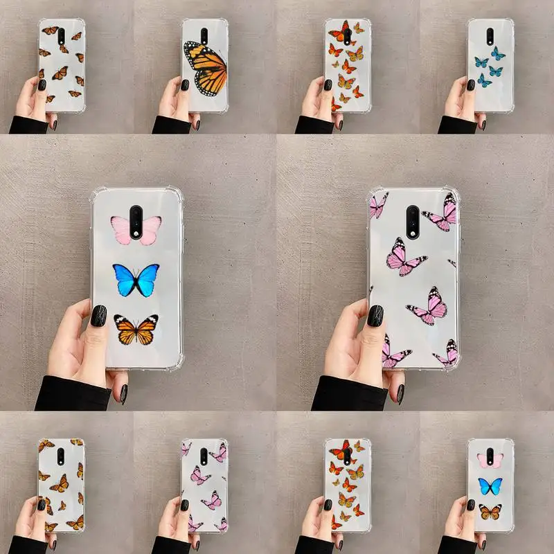 

Butterfly Glitter Leaves Phone Case Transparent For OnePlus MEIZU MEITU M 7 8 9 16 17 T PRO XS moible bag