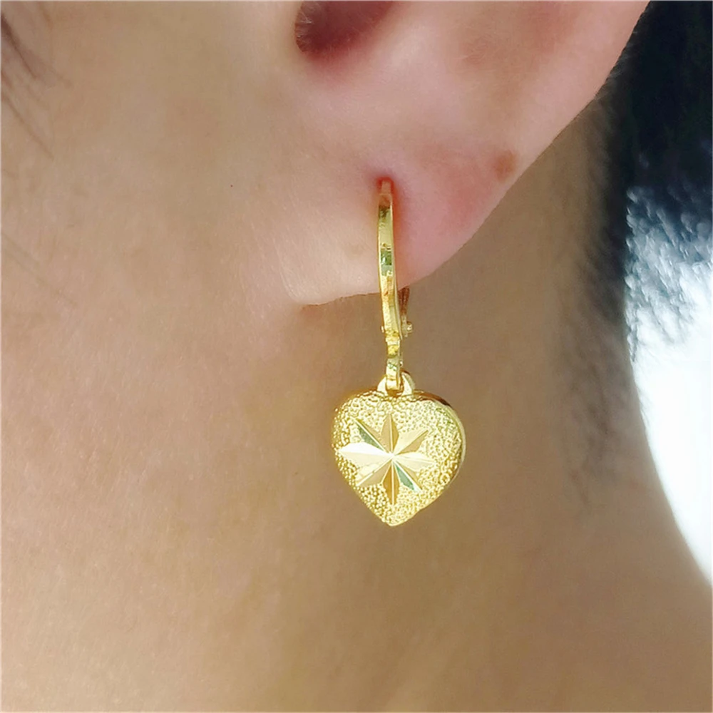 24K золото GP серьги для женщин в форме сердца Drop Кафф Brincos можно носить с Femme Pendientes