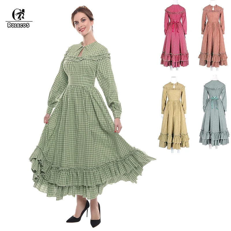 ROLECOS плед платье в стиле лолита Платье хлопковое длинное для женщин ретро