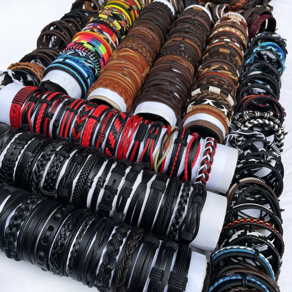 

100Pcs/set Wholesale Random Braided Women Bracelets Wristband Handmade Rope Wrap Bangle Wrap Leather Bracelets Men Jewelry KX2