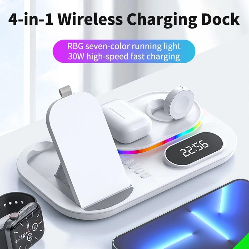 30W Fast Wireless Charger For Samsung Note 20 S20 iPhone 13 12 Watch Charging iWatch SE 6 Headphone AirPod Pro | Электроника