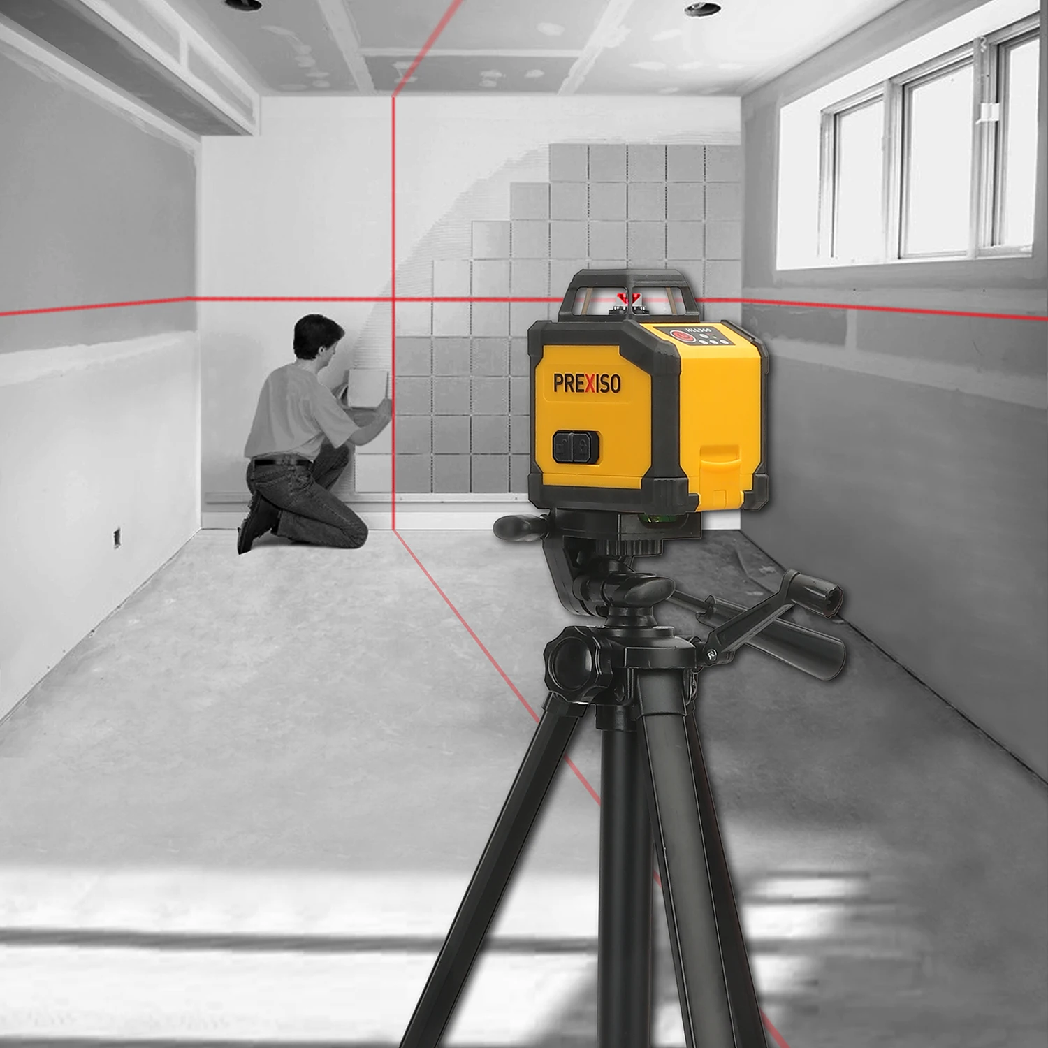

PREXISO 360-Degree Cross Line Laser Self-Leveling Laser Level Horizontal And Vertical Cross Lines With bracket,Rang With 15m