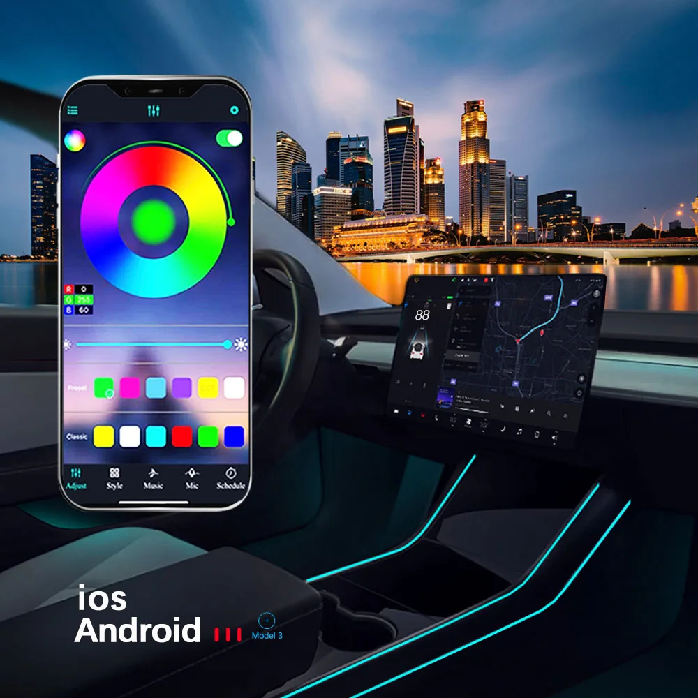 

For Tesla Model Y Model 3 Interior Neon Lights Model 3/Y Accessories Car Decor RGB Ambient Led Strip Lights With App Controlled
