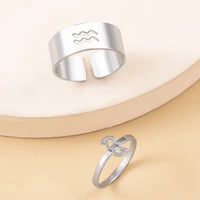silver color stainless steel 12 constellation open couple rings for women virgo leo zodiac jewelry lover finger fashion gifts
