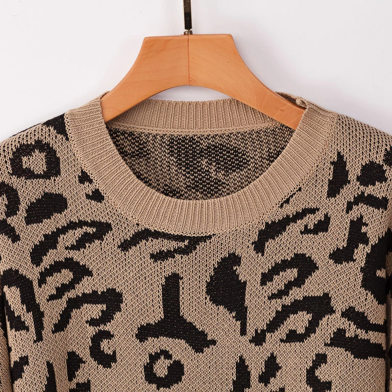 

AIUJXK New 2019 Leopard Sweater Oversize Women Loose Knitted Autumn Winter Fashion Pullover Woman Jumper Casual Long Sweaters