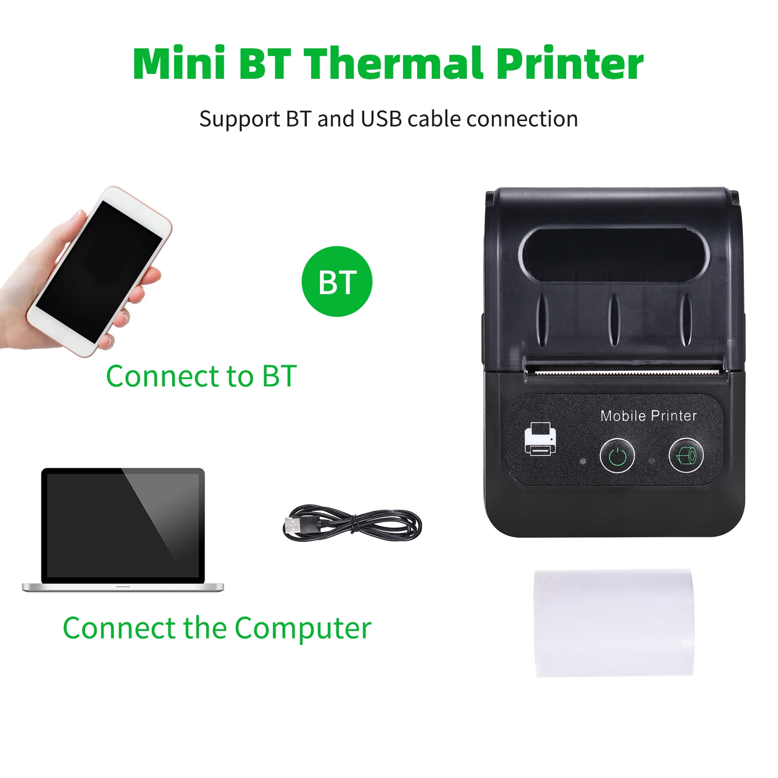 Портативный беспроводной термопринтер BT 58 мм 2 дюйма чековый мини принтер с USB POS