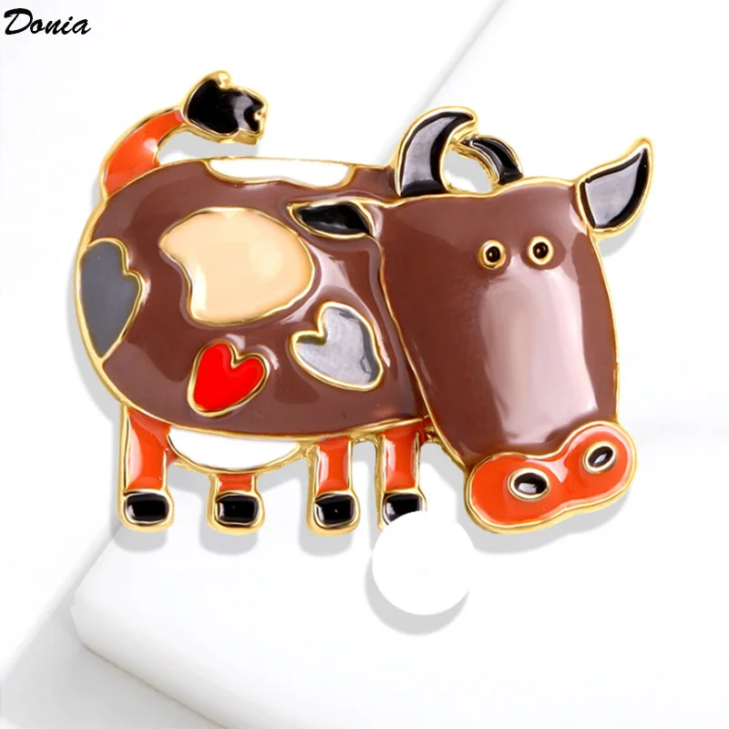 

Donia Jewelry Fashion cute cow brooch alloy enamel corsage pin cartoon shell pearl animal girl custom high corsage