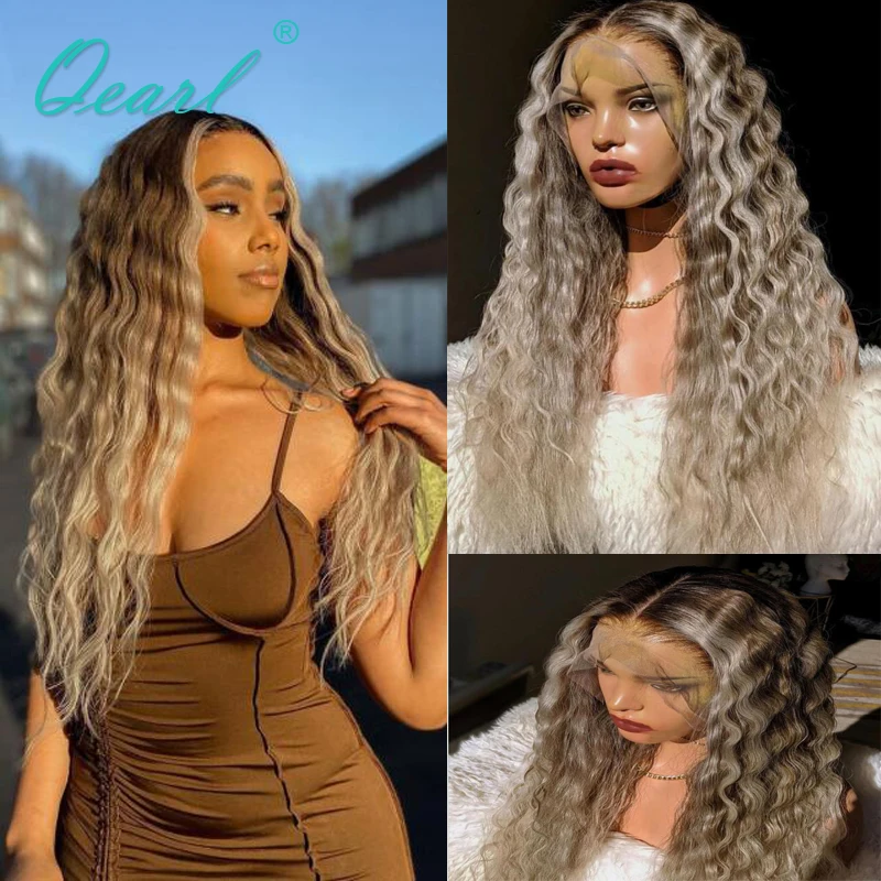 

Deep Wave Frontal Wig for Women 13x4/13x6 Lace Front Wigs Human Hair Ash Blonde Brown Roots Brazilian REmy Hair 150% 180% Qearl