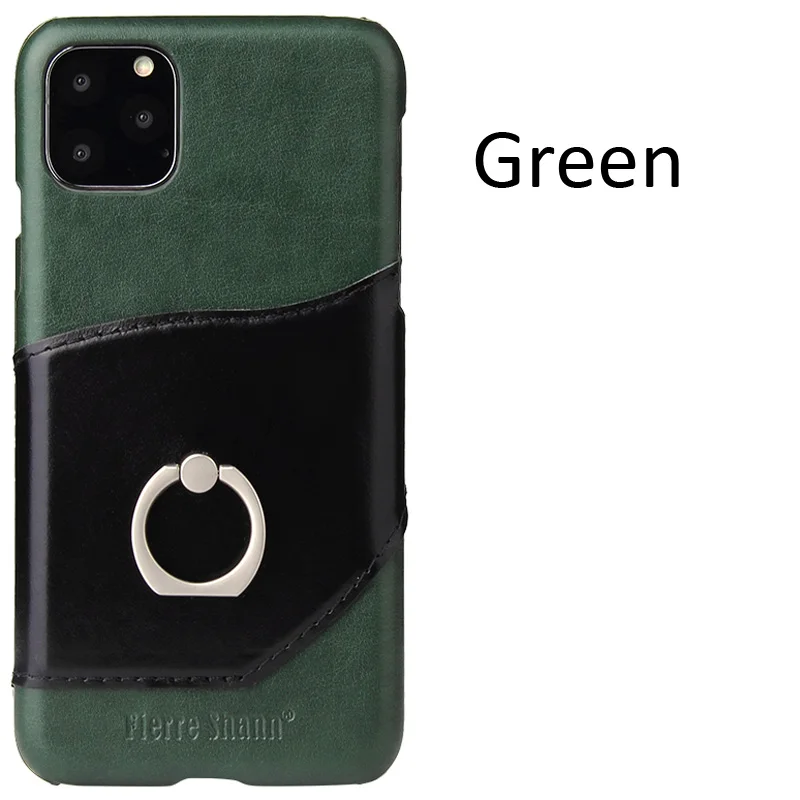 Натуральная телячья кожа чехол для iPhone 11 Pro Max кольцо пальцевый держатель задняя крышка оболочка - Цвет: Green