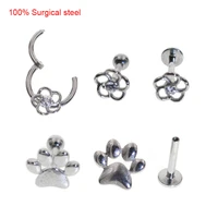 100 surgical steel body jewelry flower paw shape top with cz blaze set center internal thread labret tragus helix ear piercing