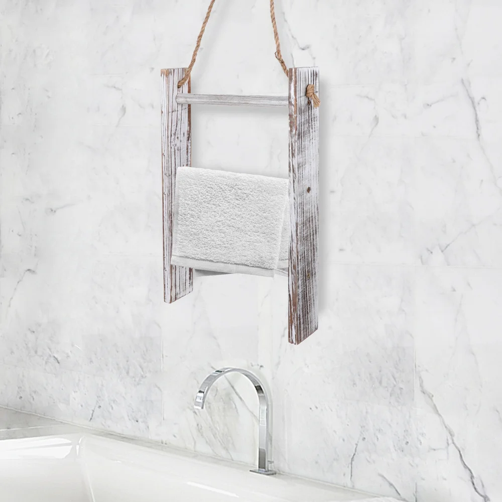 

1Pc 3 Layers Towel Ladder Wooden Towel Hanger Rustic Towel Rack With Rope