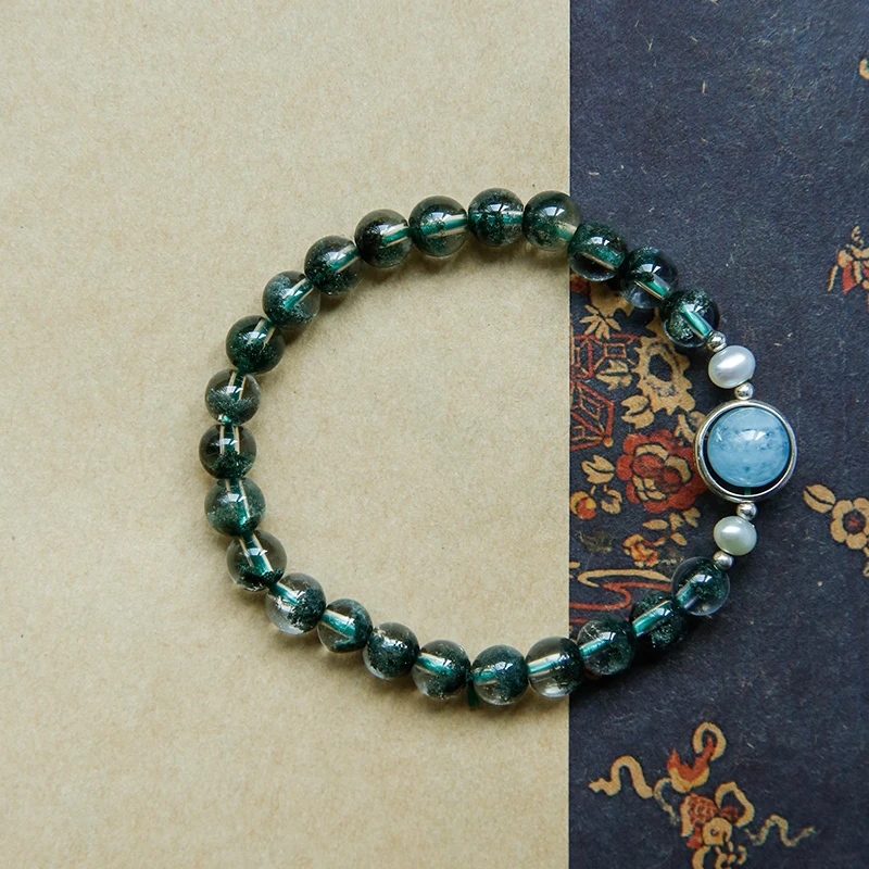 Зеленый браслет с кристаллами призрака женский из рога изобилия пять элементов