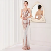 spaghetti strap elegant party dresses women 2022 v neck sequins print wedding cocktail gowns femme luxury long evening dress