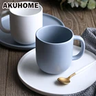 Керамическая матовая синяя белая кофейная чашка простая и креативная офисная чашка для домашнего путешествия незаменимая чашка AKUHOME