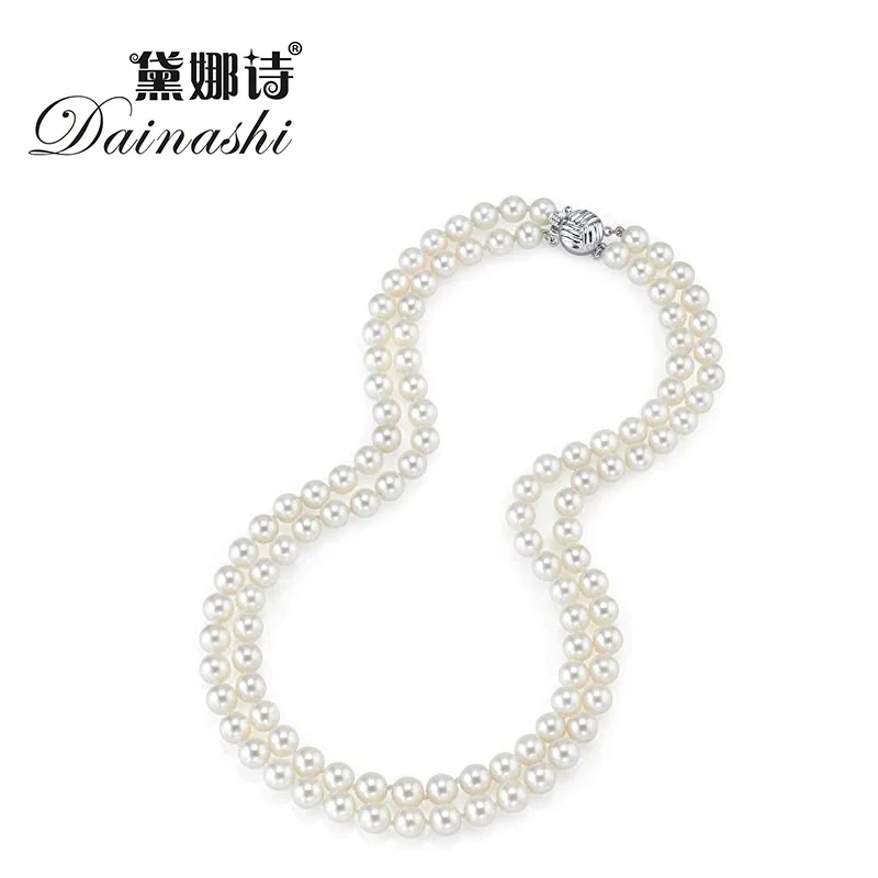 Ожерелье Dainashi из 14-каратного золота 7-8 мм AAA Качество двухжильный Белый